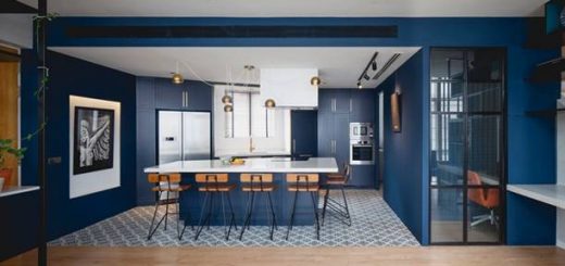 Sơn nhà đẹp mầu xanh đậm trong căn hộ hiện đại